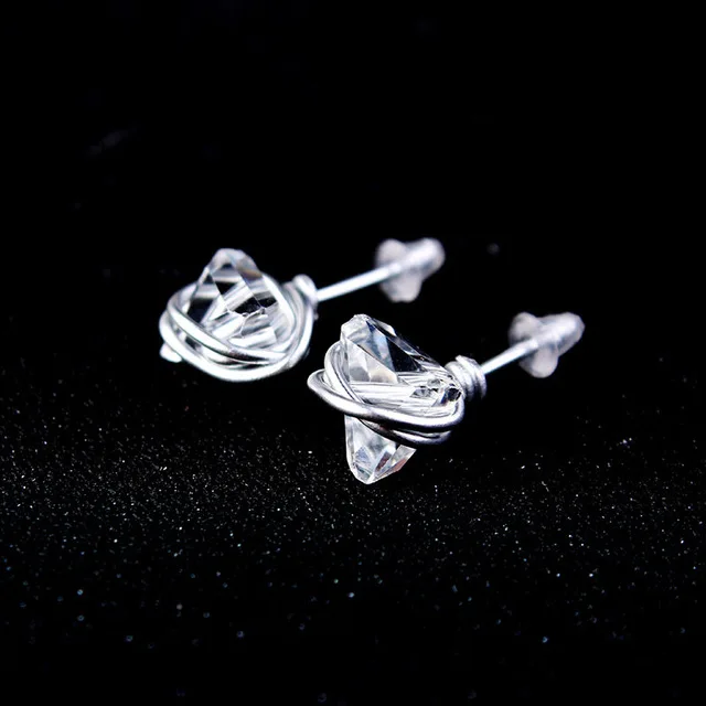 Модные прозрачные серьги с прозрачными кристаллами кварц естественный неправильной формы обмотки сырой камень серьги гвоздики для женщин массивные ювелирные изделия