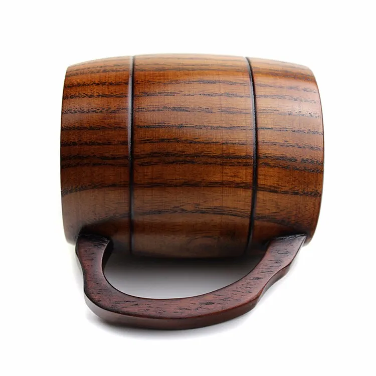 2 Pieces Wood Beer Cups Natural Wooden Mugs 360ml Vintage Style Tea Cups Beer Mug Home Bar Drinking Cup Mug Gift