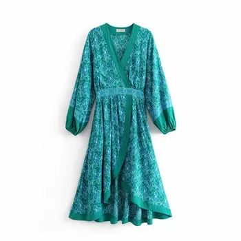 

2019 Boho Gypsy Wrap Dress Women Floral Print Vestidos Loose Boho Chic Beach Dress Deep V-Neck Bohemian Lady Elegant Dresses