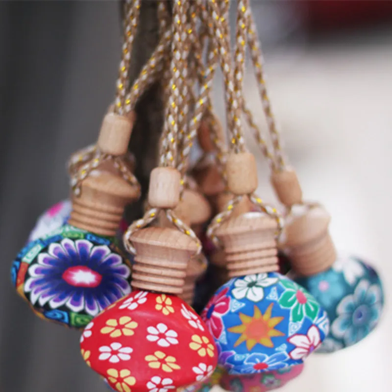 

10pcs/lot Refillable print perfume bottles polymer clay Empty Bottles small perfume Atomizer Car Pendant Personalized Gifts