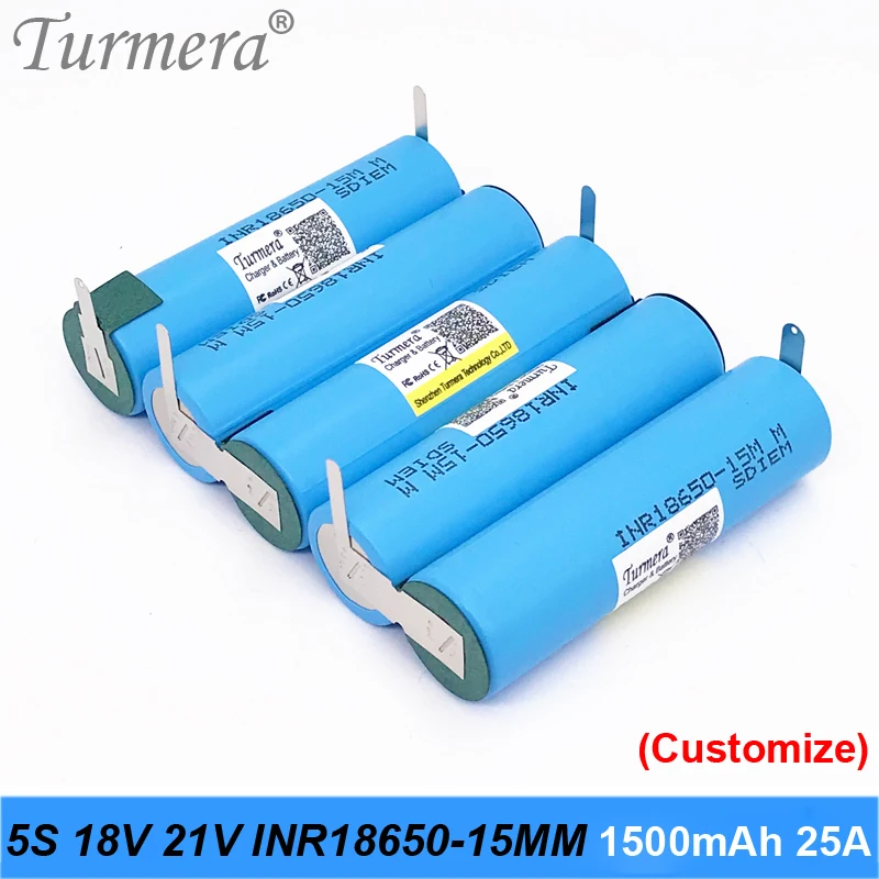 5s 18v 21v battery 18650 pack inr18650-15mm 1500mah 25a welding battery for screwdriver battery and vacuum cleaner customized