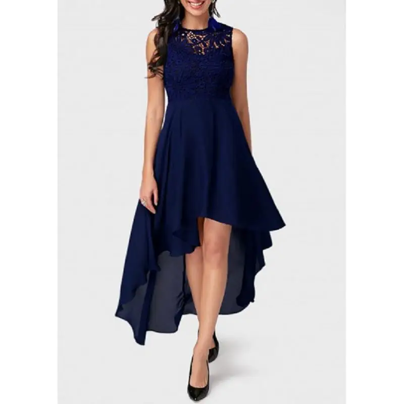

Women's new lace sleeveless stitching irregular chiffon dress