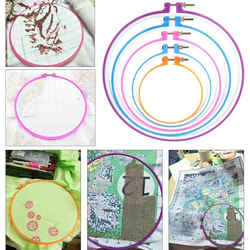 5pcs Adjustable Sewing Embroidery Hoop Ring Plastic Frame Hoop Multi color Embroidery Cross