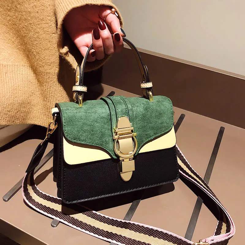 Контрастные цвета сумки через плечо винтажная модная женская сумка-тоут из искусственной кожи женская сумка с замком на плечо сумка-мессенджер
