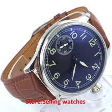 Parnis 44mm Black sterile dial green luminous 6497 hand winding men s watch