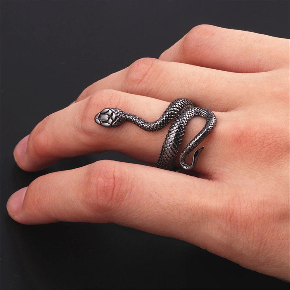 

EVBEA Punk Animal Ring Gothic Black Silver Metal Snake Rings Gor Men Adjustable Unisex Rings Jewelry Drop Shipping