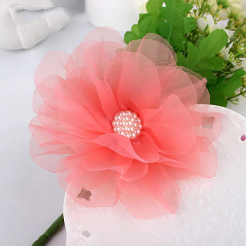 Neue heiße verkauf 1 STÜCK Große Chiffon Blume simulieren Perle Mädchen Haarspangen Kinder Seitlichem Haarnadel Zubehör nettes geschenk
