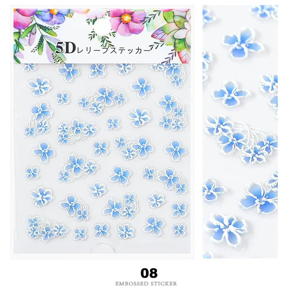 1 Sheet 3D Acrylic Embossed Flower Self Adhesive Nail Sticker Decal Slider Wrap Nail Art Decoration Manicurure Tools Accessories - Цвет: 08