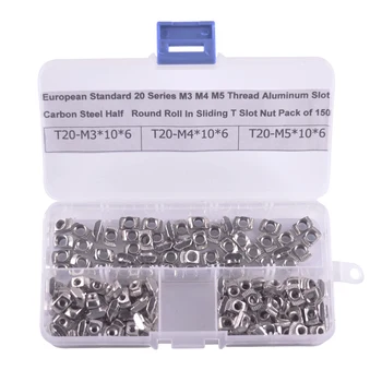

European Standard 20 Series M3 M4 M5 Thread Aluminum Slot Carbon Steel Half Round Roll in Sliding T Slot Nut Pack of 150