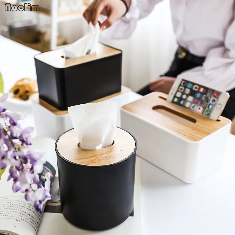 

NOOLIM Towel Napkin Tissue Holder Paper Dispenser Wooden Tissue Box Container Fashion Tissue Holder Case for Office Home