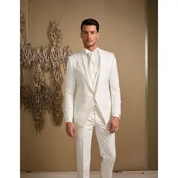 Индивидуальный заказ Masculino Блейзер белый мужской Slim Fit для мужчин Свадебный костюм для комплект из 3 предметов (куртка + брюки Д