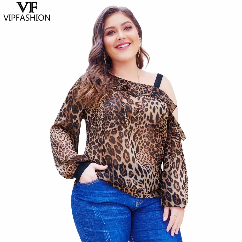 

VIP FASHION 2019 Latest Design Plus Size Ladies Print Slash Neck Summer Casual Long Shirt Full SLeeve Chiffon Women's Shirt