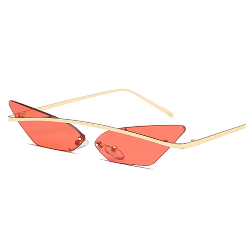 YOOSKE, узкие, кошачий глаз, без оправы, солнцезащитные очки для женщин и мужчин, Ретро стиль, фирменный дизайн, металлические зеркальные линзы, очки, оттенки, мужские солнцезащитные очки - Цвет линз: Red