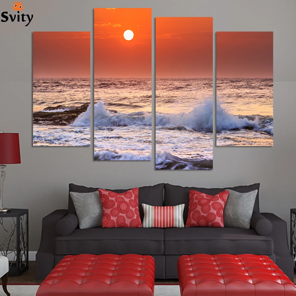 Fashion Free shipping Seascape canvas art The sunrise at sea canvas