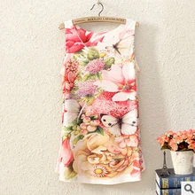 Новое поступление, жилет с цветочным принтом для женщин, летняя повседневная и Свободная Женская любимая майка в западном стиле, популярная майка