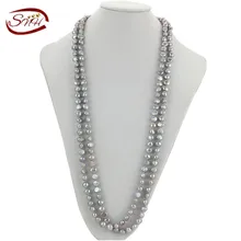 120 см серое длинное ожерелье из пресноводного жемчуга, ручная работа, самородок в форме барокко, Настоящее натуральное жемчужное ожерелье
