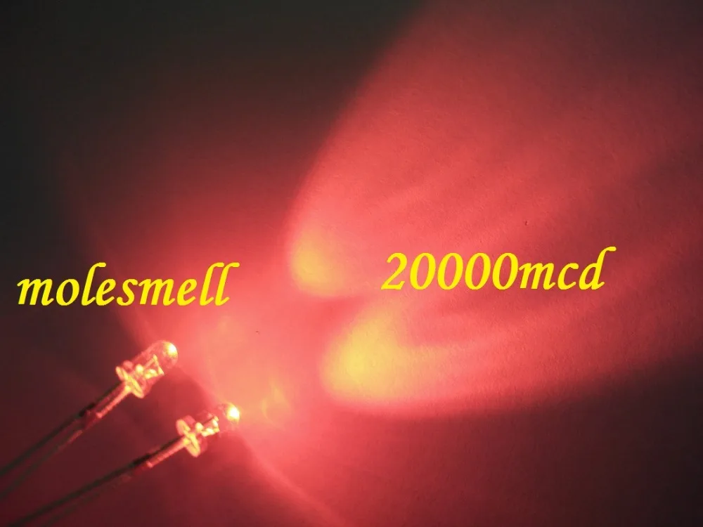 

1000pcs 3mm Red Round High Power Super Bright Water Clear LED Leds 20000 MCD