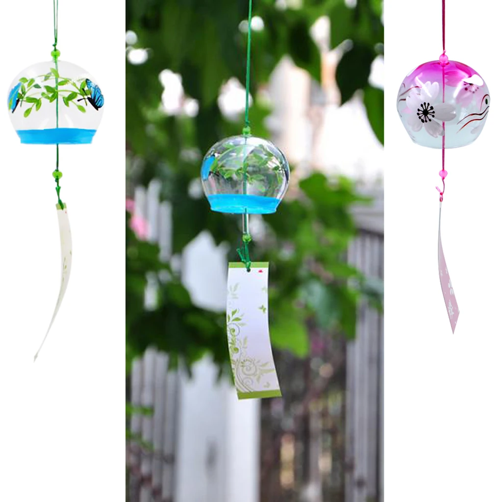 2 шт японский стиль стеклянный колокольчик Furin Wind Chime вишневый цвет узор с Сакурой