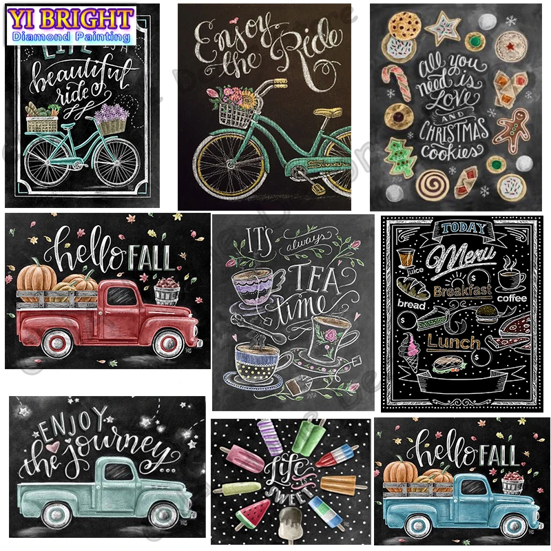 

Black Background Letters Mosaic Drill Resin 5D Diy Round Diamond Painting Embroidery Cross Stitch Kit Landscape Needlework Decor