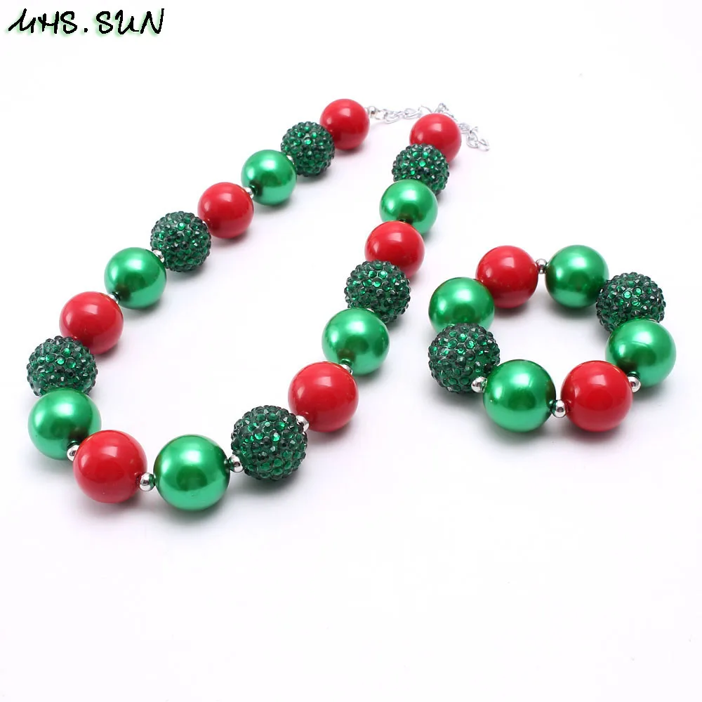 BN557-1 (2),$5.85-1$3.13-1.Newest Christmas Jewelry Chunky Beads Necklace for Child Girls GreenRed Bubblegum Chunky Necklace Kids Fashion GiftJPG