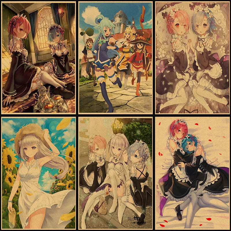 Re:Life in a different world from zero плакат из крафт бумаги Наклейка на стену японское аниме Rem