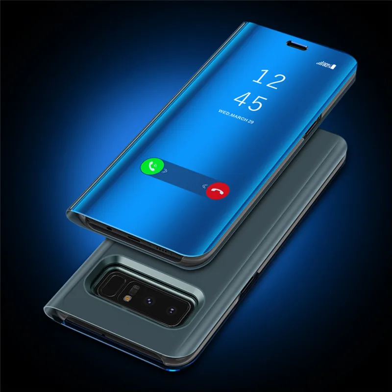 Mirror View Flip Case For Samsung Galaxy S9 S8 Plus S7 S6 Edge Phone Case For Samsung Note 8 9 Note 5Edge Smart Chip Stand Cover