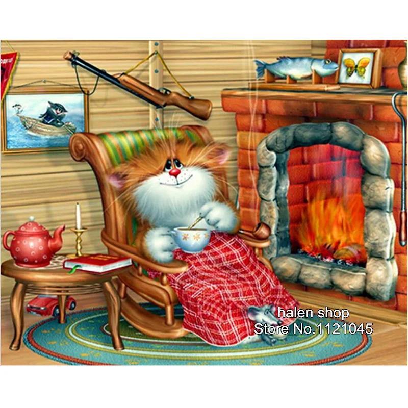 

DIY Diamond Painting cross stitch Needlework Home Decoration Rhinestone Mosaic square Diamond Embroidery cat to rest DF059
