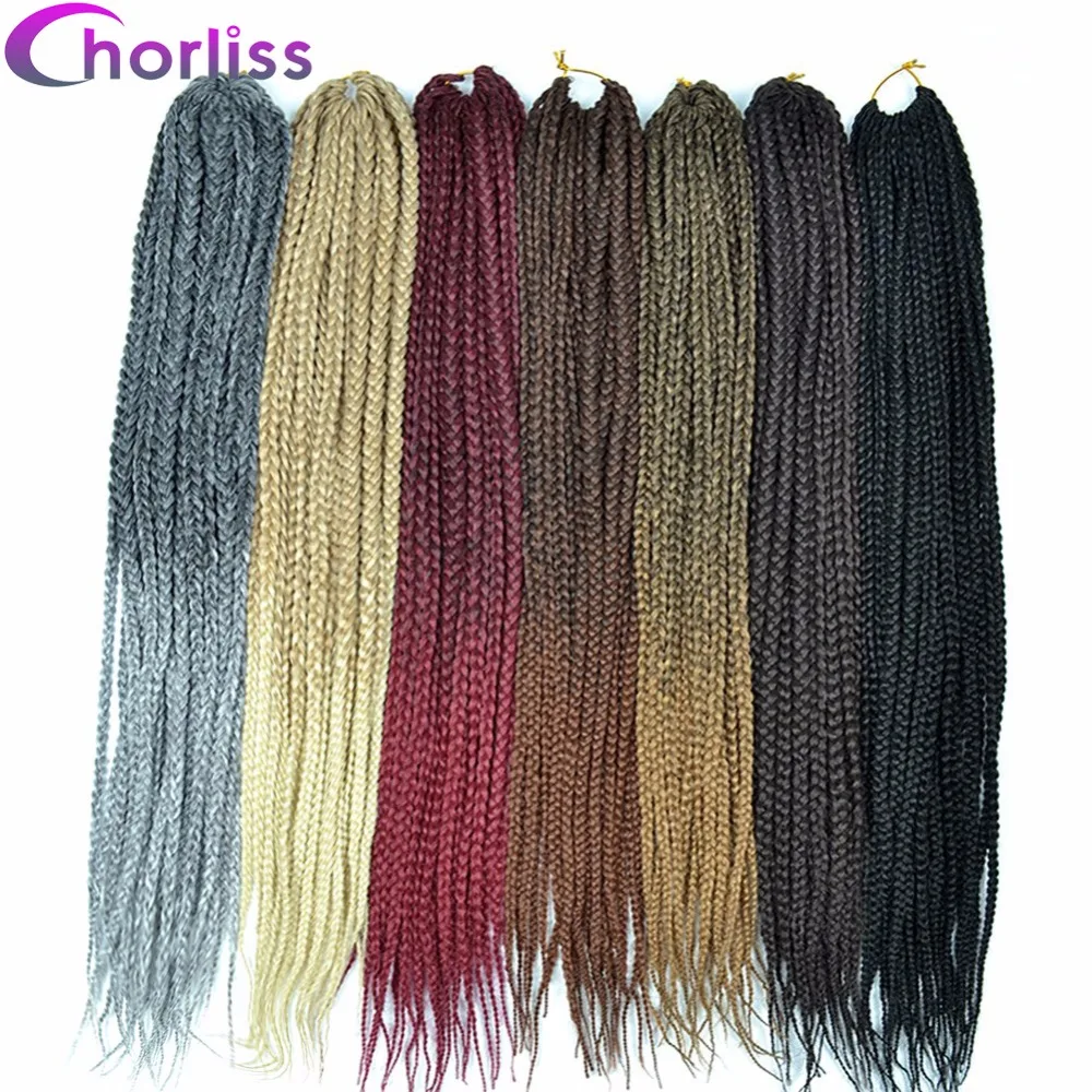 

Chorliss Box Braids Crochet Hair Extensions Ombre Kanekalon Synthetic Braiding Hair Bulk Crochet Braids Blonde Grey Burgundy