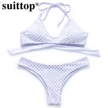 suittop 2017 новые купальники сетки бикини установить Холтер крест купальный костюмы сплошной обивка бразильские biquinis женщины купальники купальники