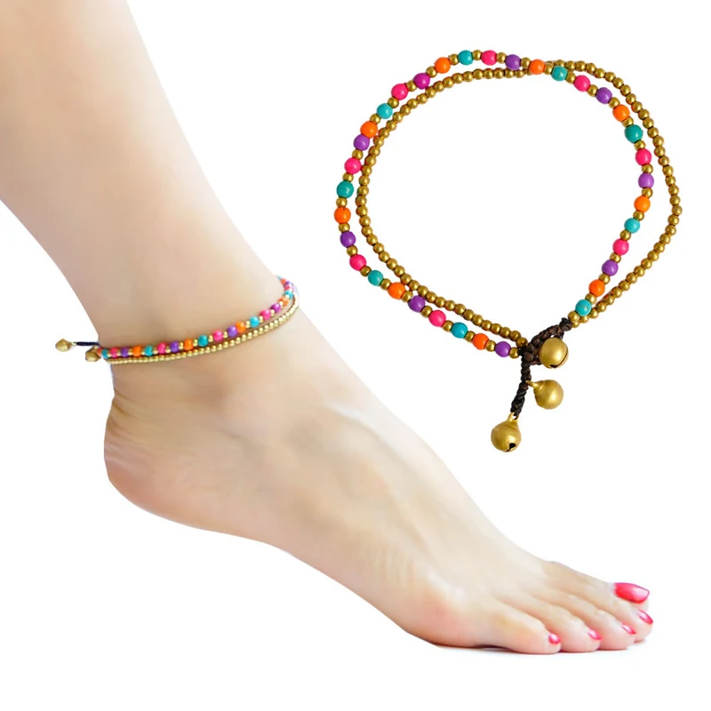 

Bohemian Handmade Tibetan Round Charm Leg Anklets Multicolor Small Turquoises Beaded Chain Ankle Bracelet Anklet Foot Jewelry