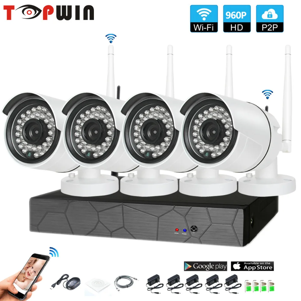 

4CH 1080P HD Wireless NVR Kit P2P 960P Indoor Outdoor IR Night Vision Security 1.3MP IP Camera WIFI CCTV System