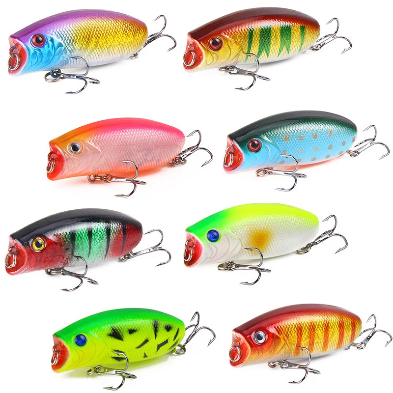 

8pcs/set 10g ABS plastic Fishing Lures Floating Topwater Artificial Bait Top Water 3D Eyes Hard Lake Popper Jerkbait Crankbait
