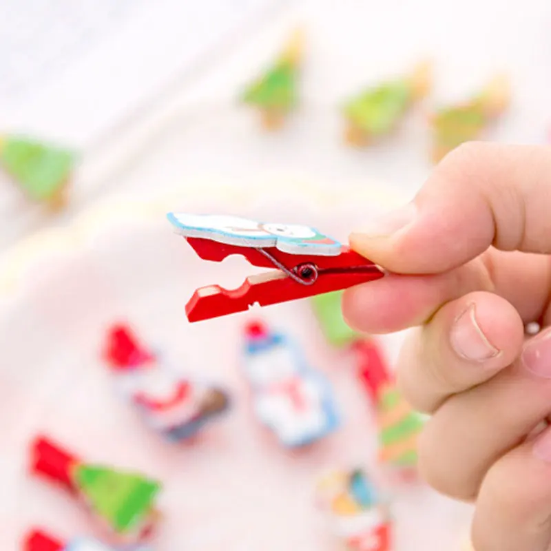 10 шт./пакет Рождественская серия Мини Kawaii Деревянный зажим для бумаги diy зажимов с
