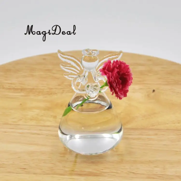 MagiDeal Handmade Angel Clear Glass Wall Hanging Vase Bottle for Plant Flower Bedroom Living Room Office Home Decor Friends Gift