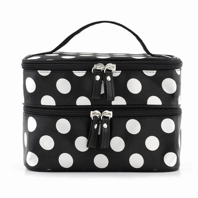 Us 11 84 10 Off 5 Pcs Of Black Travel Cosmetics Make Up Bags Beauty Womens Organiser Toiletry Purse Handbag Polka Dots Design Gift In Cosmetic