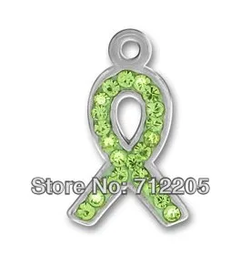 

10pcs a lot silver plated pewter lime green Austrian crystal ribbon charms for bracelet and necklaces