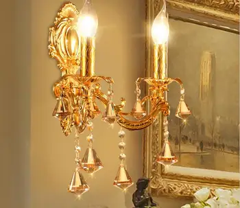 

Free Shipping Europe Gold Alloy LED Crystal Sconce Lamp Indoor Wall Lamps With 1 Lights 2 Lights For Bedroom Lighting