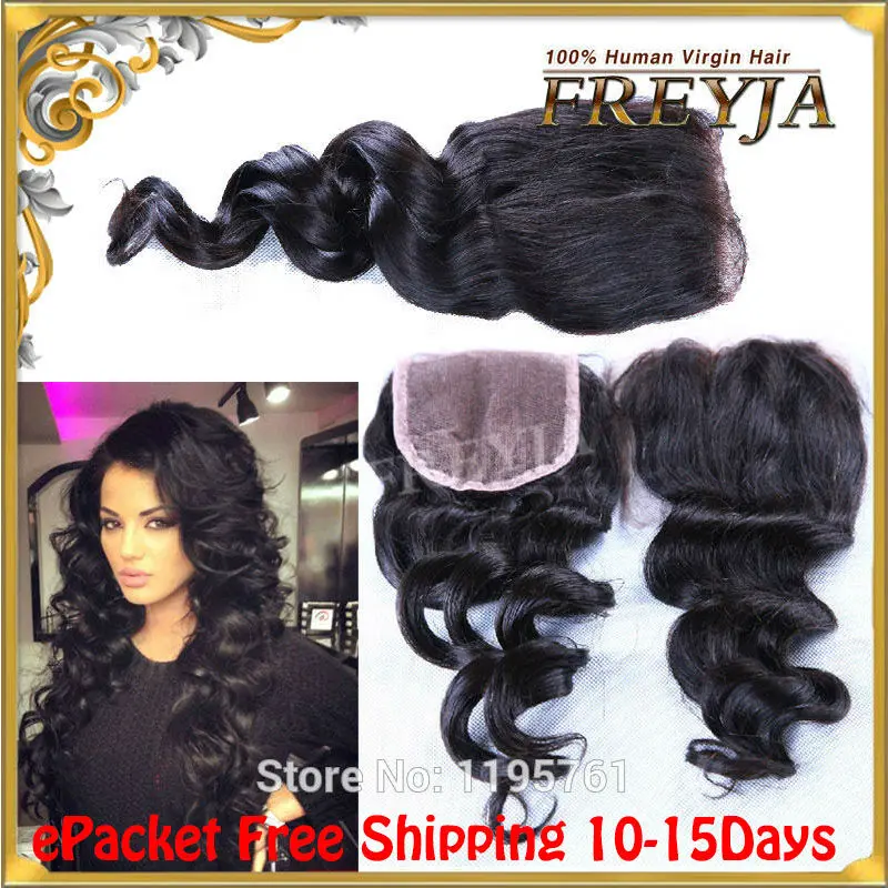 Free Shipping HOT SALE 7A Unprocessed Peruvian Virgin Hair Loose Deep Lace Closure 3.5x4 Swiss Bleached Knots |