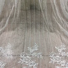 Белый цвет 5 ярдов Новое поступление вышитая Тюлевая кружевная ткань с бисером и блестками для распиловки свадебное платье BZL-102449