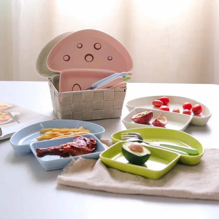 High temperature glaze children colored tableware cartoon shape lovely ceramic sub - plate mushroom plate children 's tableware High temperature glaze children colored tableware cartoon shape lovely ceramic sub - plate mushroom plate children 's tableware