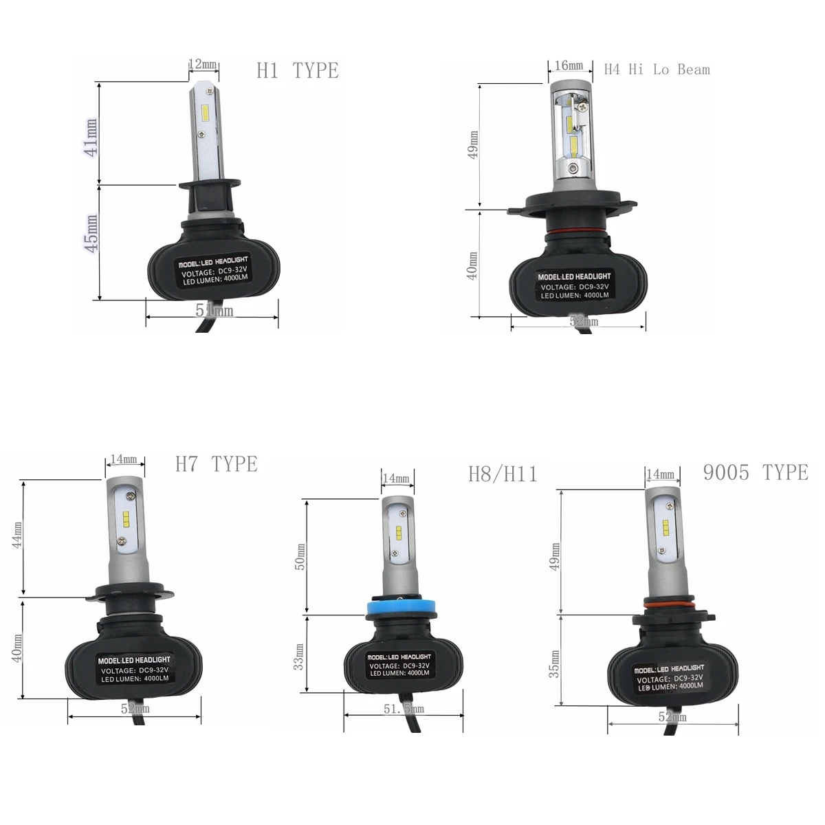 Eonstime 2 шт. 9005 HB3 H8/H11 H4 H7 Led H1 Автомобильные фары S1 50 Вт 8000 лм 6500 к автомобильные лампы все в одном CSP Lumileds лампа