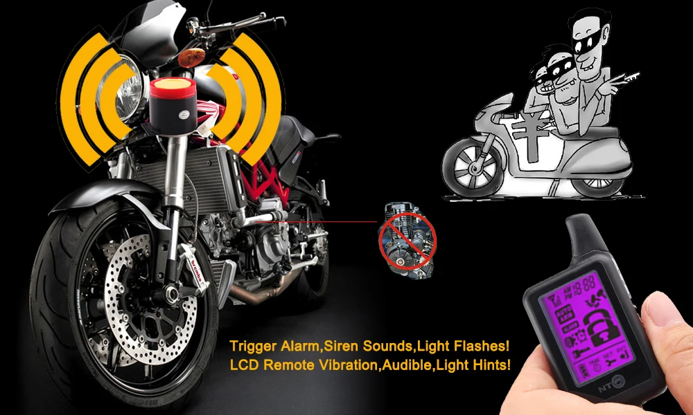 Fodsports Двусторонняя мотоциклетная Противоугонная защита жк-пульт дистанционного управления мотоциклетная сигнализация охранная система