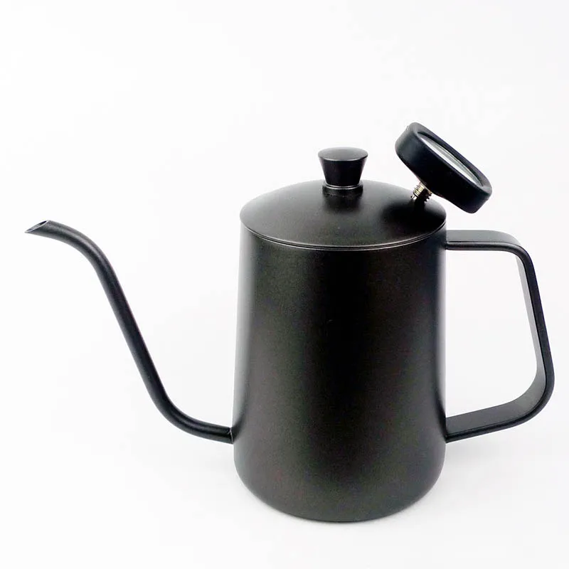 

Brand New Stainless Steel Coffee Kettle 600ml Teflon Coating Long Mouth Spout Teapot Water Jug with Thermometer Coffee Pot Tools