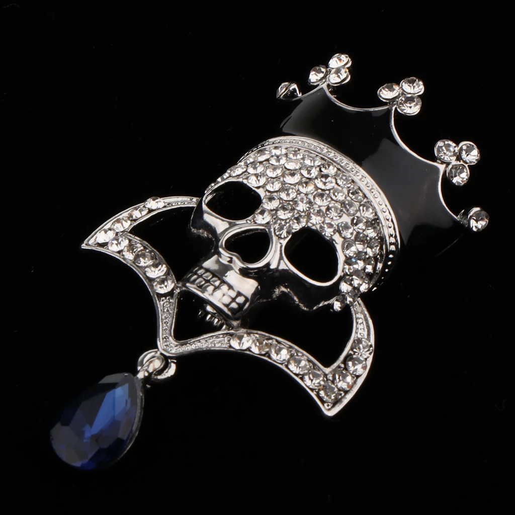 Punk Hollow Rhinestone Inlay Enamel Crystal Crown Skull Head Pin Corsage Brooch Personality Jewelry for Women 