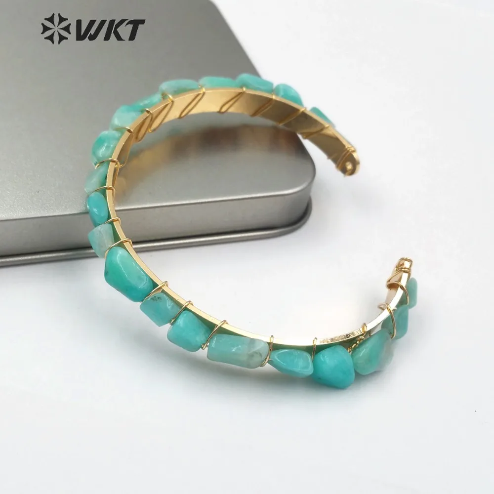 

WT-B451 Raw Gem-stones Bangle Jewelry Black White Mint Green Color Tiny Stone Gold Bangle Dalicate Bracelet Jewelry Gift For Her