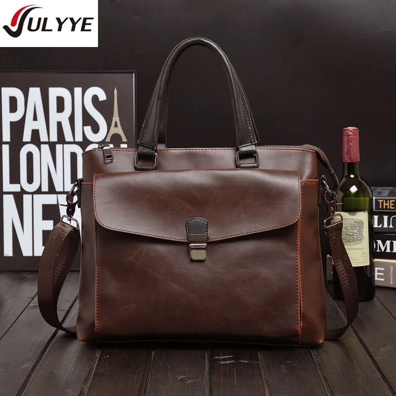 

YULYYE British Style Crazy Horse Leather Bag High Quality Men Handbag Men Crossbody Bags Men's Travel Bag Tote Laptop Briefcases