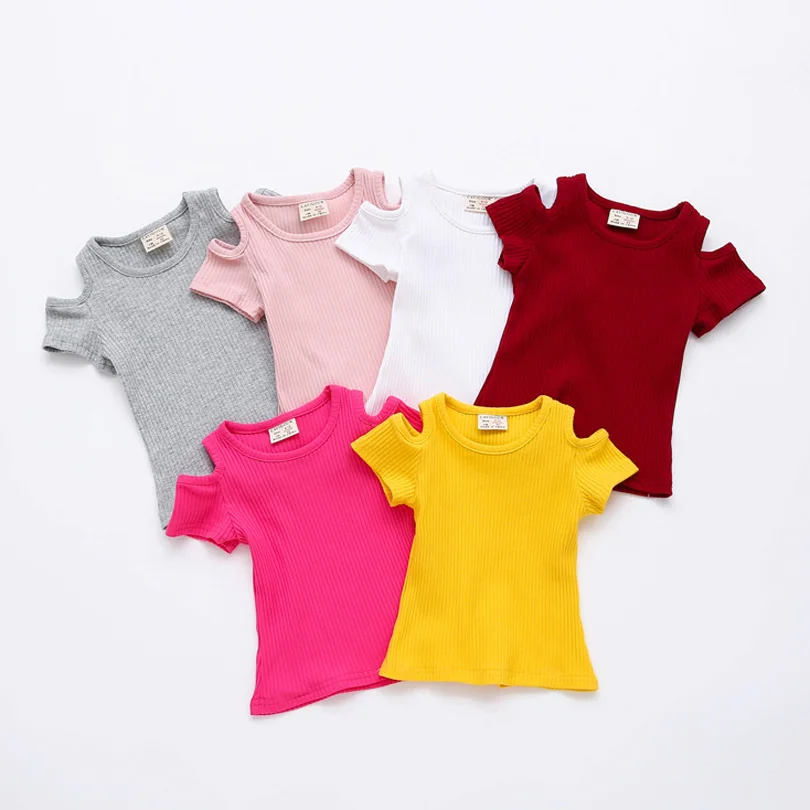 

Off Shoulder T Shirt Girls Solid Elastic Shirt Summer Casual Toddlers Baby Girls Short Sleeves T-shirt Tops Kids Infant Princess