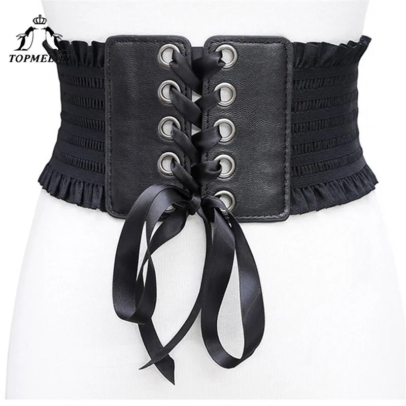 

TOPMELON Wide Belt for Dress Skirt Women's Slimming Elastic Belts 63-85cm Waist Strap Lace Up Waist Band Black Brown White Khaki
