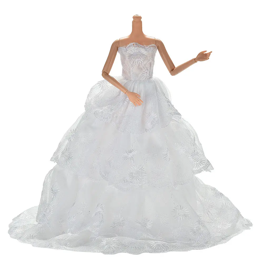 MINIFRUT 1 Pc Fashion Handmake White Princess Evening Wedding Dress Clothing Gown For Girl Dolls Clothes Doll Dresses