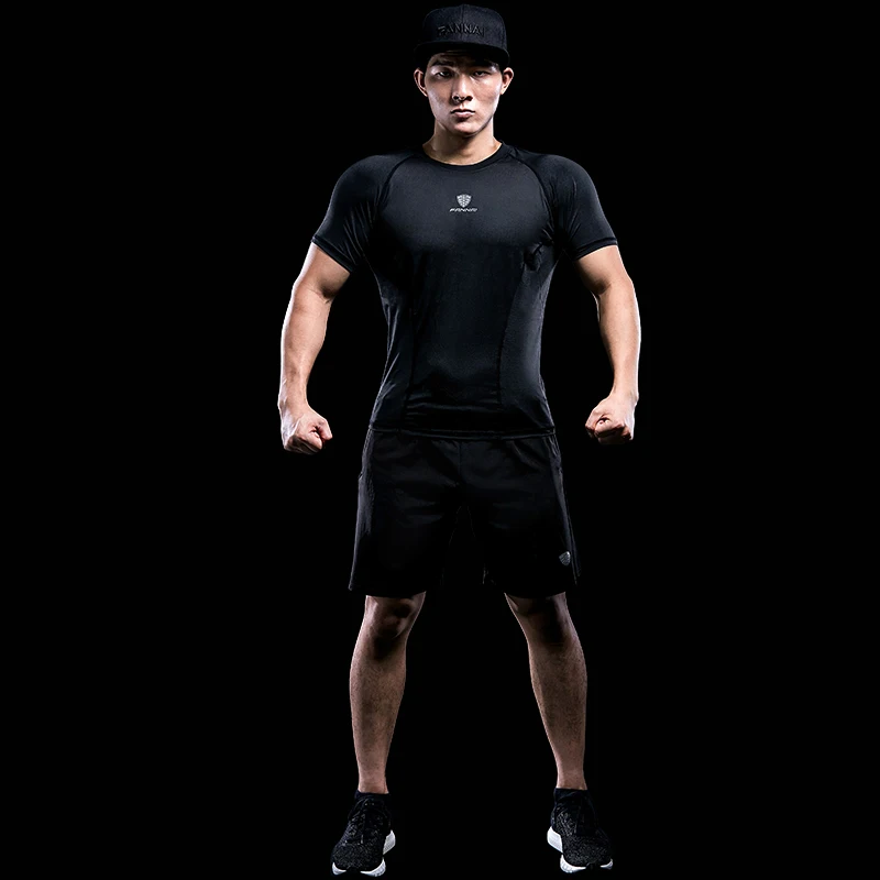 FANNAI футболка для спортзала, рубашки для бега, Мужская компрессионная рубашка для спорта, бодибилдинга, фитнеса, облегающая Рашгард с коротким рукавом, сухая облегающая спортивная одежда
